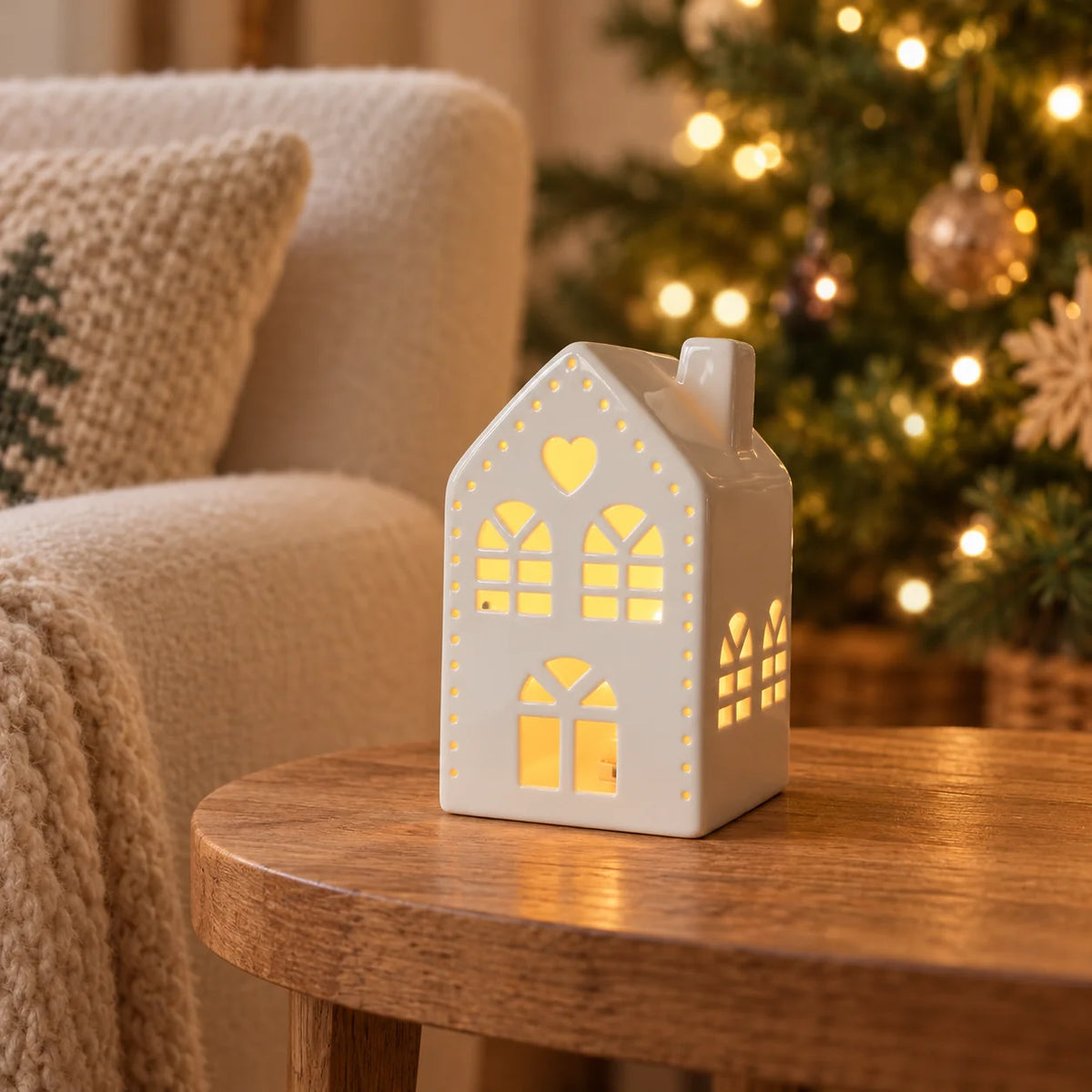 White light-up LED Christmas house with heart detail by Gainsborough Giftware x Portland Living