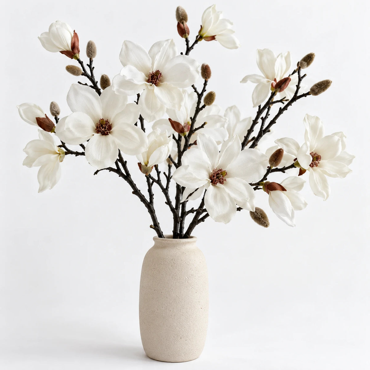 Hill Interiors artificial white magnolia branch stem in a studio arrangement