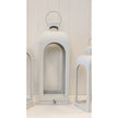 Close detail of off-white lantern arched sides and rounded ring handle