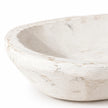 Close-up of the white mini dough bowl’s uneven rim, showing painted wood texture and subtle worn patches.