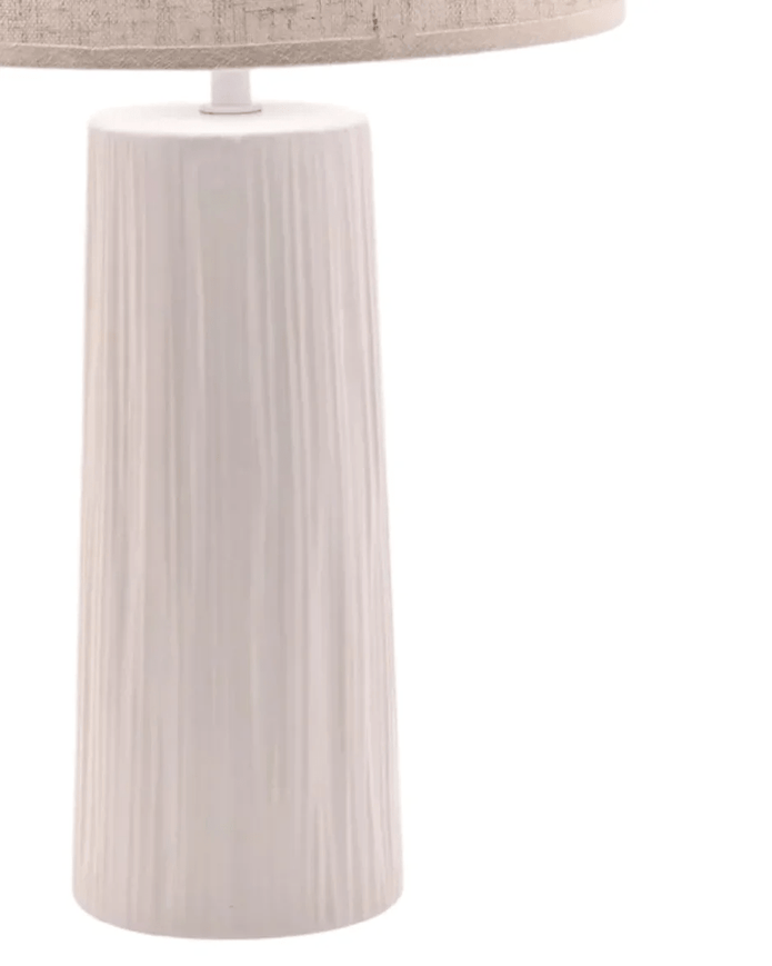 White Ribbed Ceramic Table Lamp With Linen Shade - LightingLighting - Lulu Loves Home