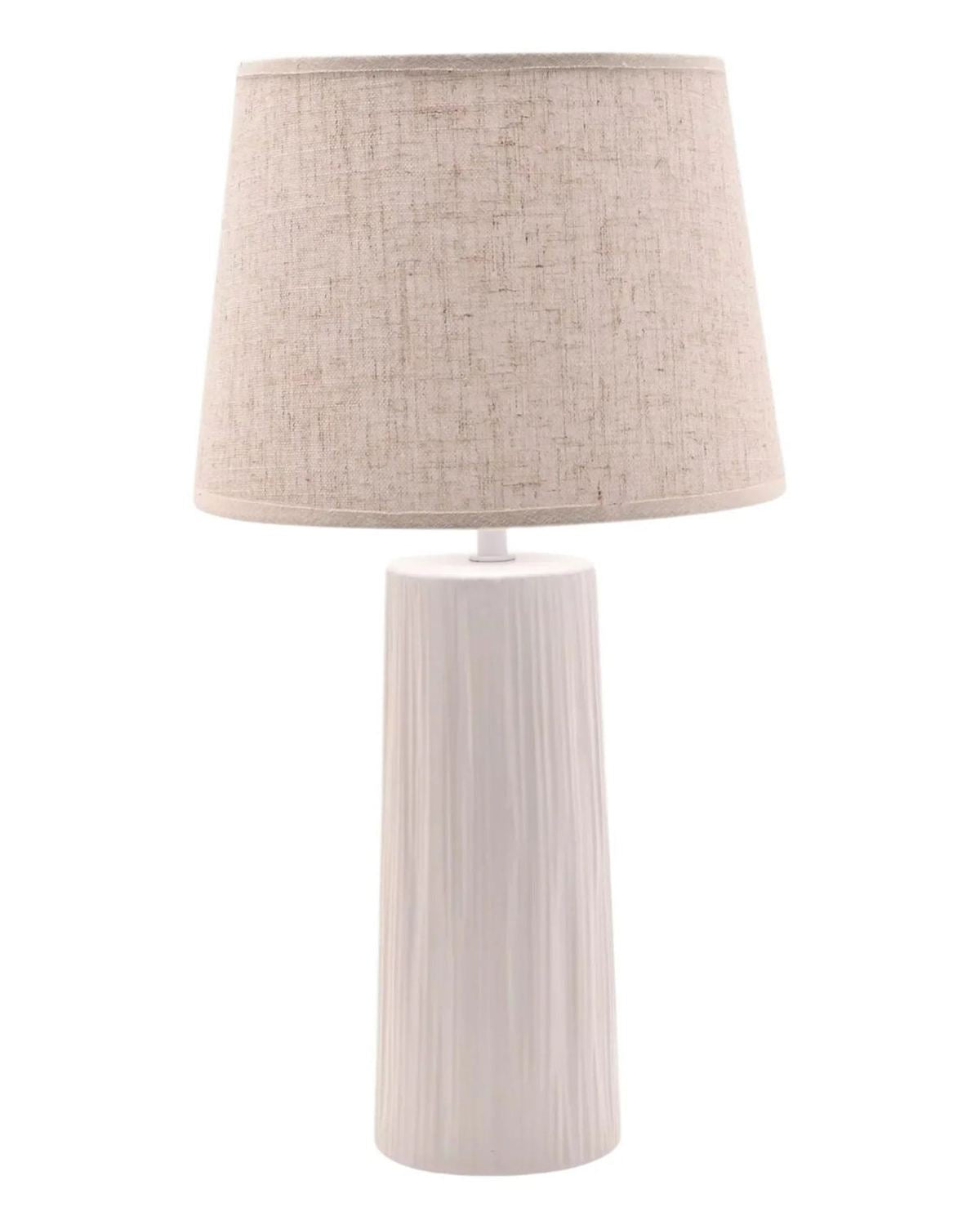 White Ribbed Ceramic Table Lamp With Linen Shade - LightingLighting - Lulu Loves Home