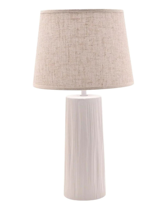 White Ribbed Ceramic Table Lamp With Linen Shade - LightingLighting - Lulu Loves Home