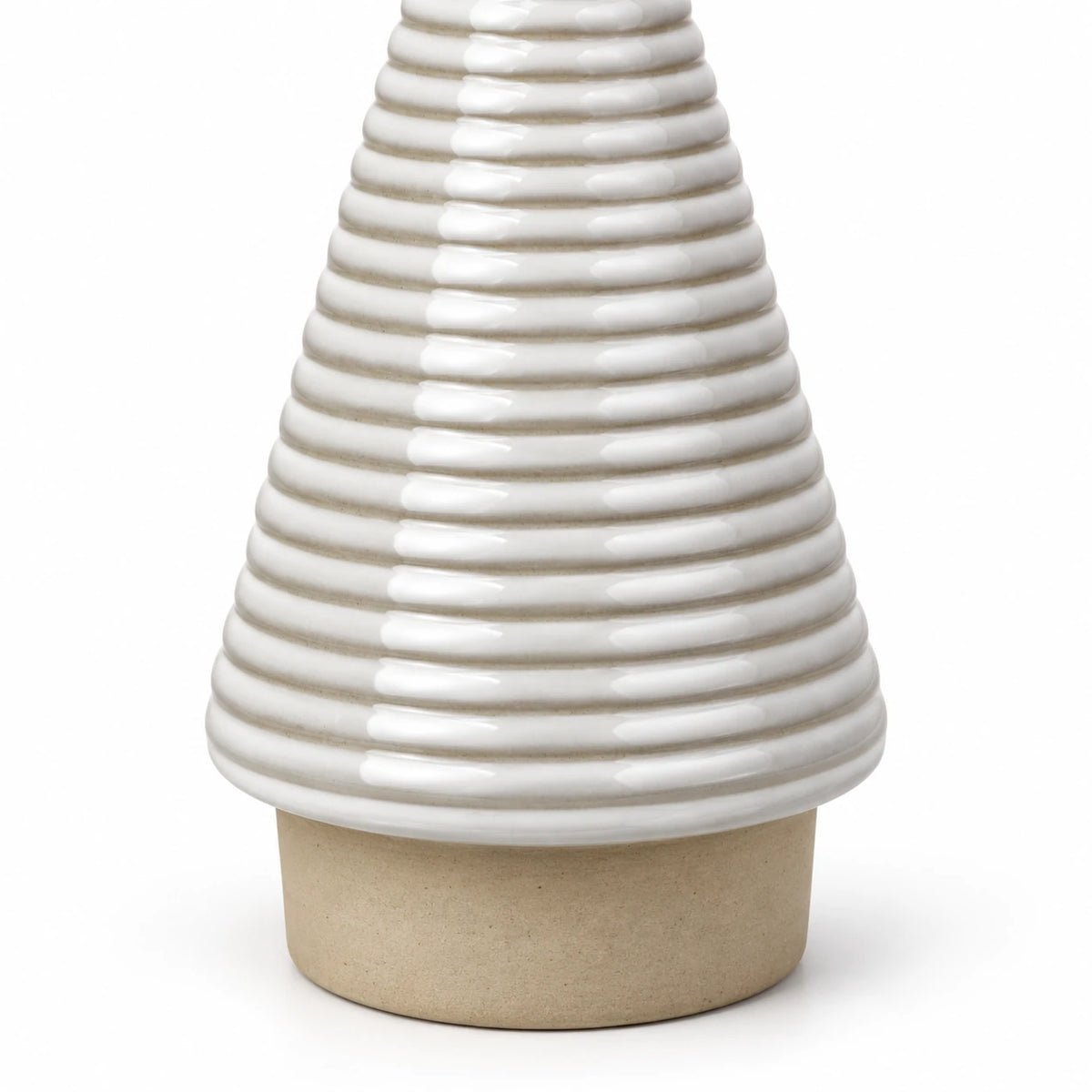 White ceramic ribbed Christmas tree ornament by Satchville, medium size, featuring detailed ribbed texture for holiday decor.