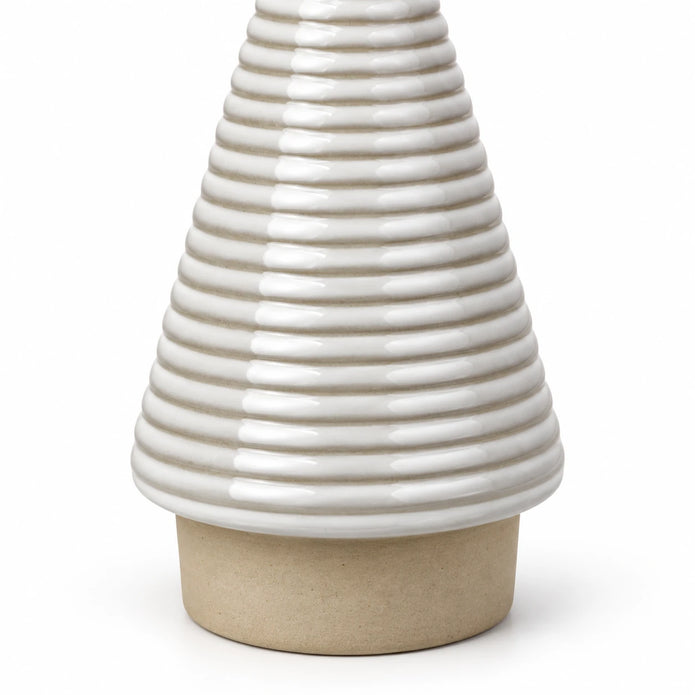 White ceramic ribbed Christmas tree ornament by Satchville, medium size, featuring detailed ribbed texture for holiday decor.