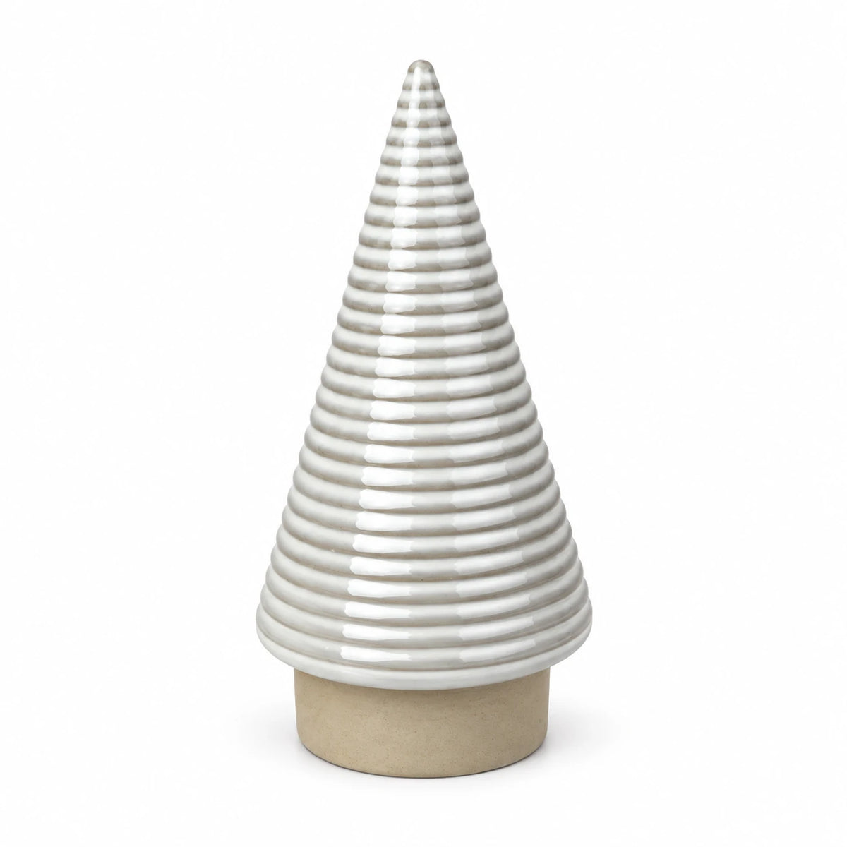 Medium white ceramic ribbed Christmas tree by Satchville, featuring a textured design perfect for holiday decor.