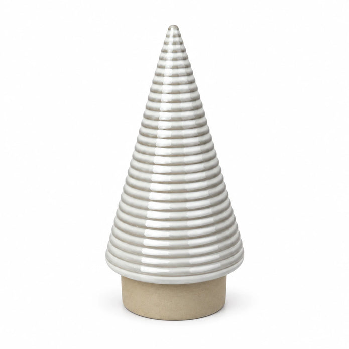 Medium white ceramic ribbed Christmas tree by Satchville, featuring a textured design perfect for holiday decor.