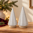 Satchville white ribbed ceramic Christmas trees in small and medium sizes, displayed together