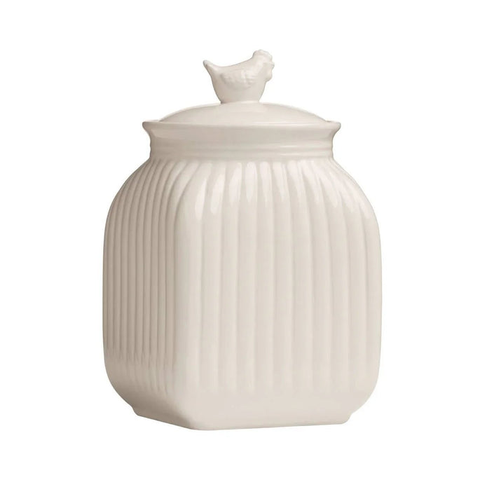 White Ribbed Storage Canister With Bird Handle - Kitchen & DiningKitchen & Dining - Lulu Loves Home
