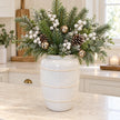extra-large white rustic ceramic vase, 20 × 20 × 29 cm, kitchen with neutral foliage, white berries, champagne bells and pine cones