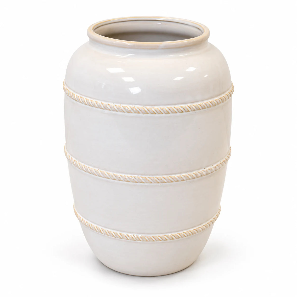 extra-large white rustic ceramic vase, 20 × 20 × 29 cm, studio, empty vase on white background