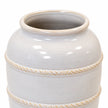 medium white rustic ceramic vase, 16 × 16 × 23 cm, rim detail, empty vase on white background