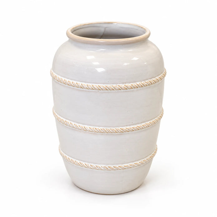 medium white rustic ceramic vase, 16 × 16 × 23 cm, studio, empty vase on white background