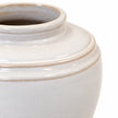 small white rustic ceramic vase, 17 × 17 × 16 cm, band detail, empty vase on white background