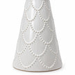 large white scalloped glazed ceramic Christmas tree close-up of ribbed glaze and beaded scallop detail
