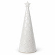 large white scalloped glazed ceramic Christmas tree on a white studio background