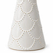 Small white scalloped glazed ceramic Christmas tree by Satchville, featuring a detailed scalloped design and glossy finish.