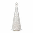 Small white scalloped glazed ceramic Christmas tree by Satchville, featuring a detailed scalloped design and festive holiday style.