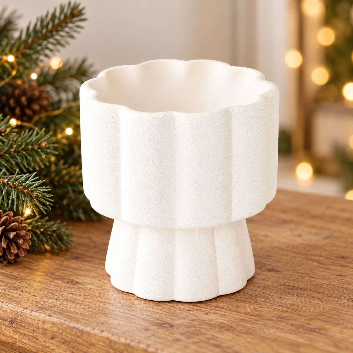 White scalloped pedestal wax melt and oil burner by Something Different Wholesale