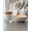 White scented candle in a sand jar with diamond dust, home fragrance by The Candledust, showcasing the elegant candle design.