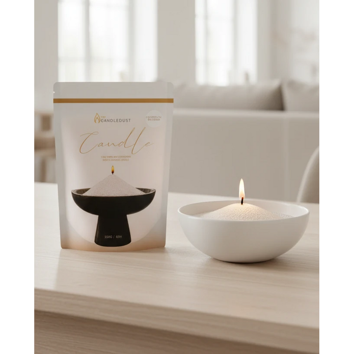 White scented candle sand kit with Champagne Rhubarb fragrance, featuring a home fragrance set with decorative sand and candle elements.