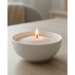 White Scented Candle Sand Kit – Dark Honey, single flame in white candle sand in a cream bowl