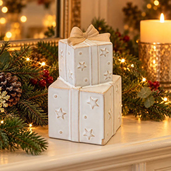 Satchville white stacked stoneglazed ceramic Christmas gifts with textured finish