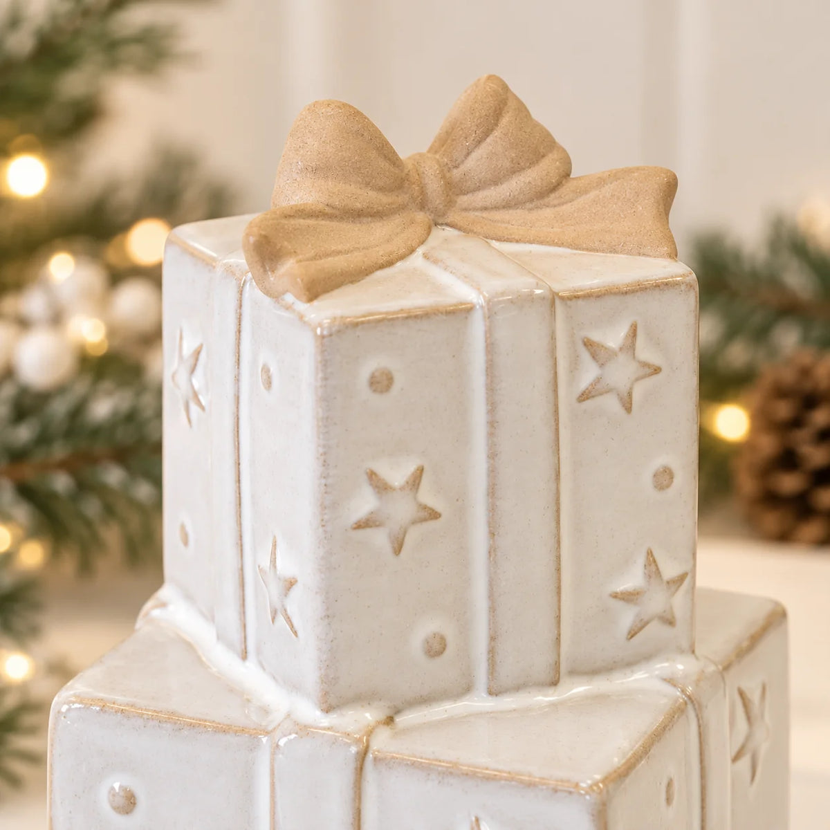 White stacked Stoneglazed ceramic Christmas gifts by Satchville