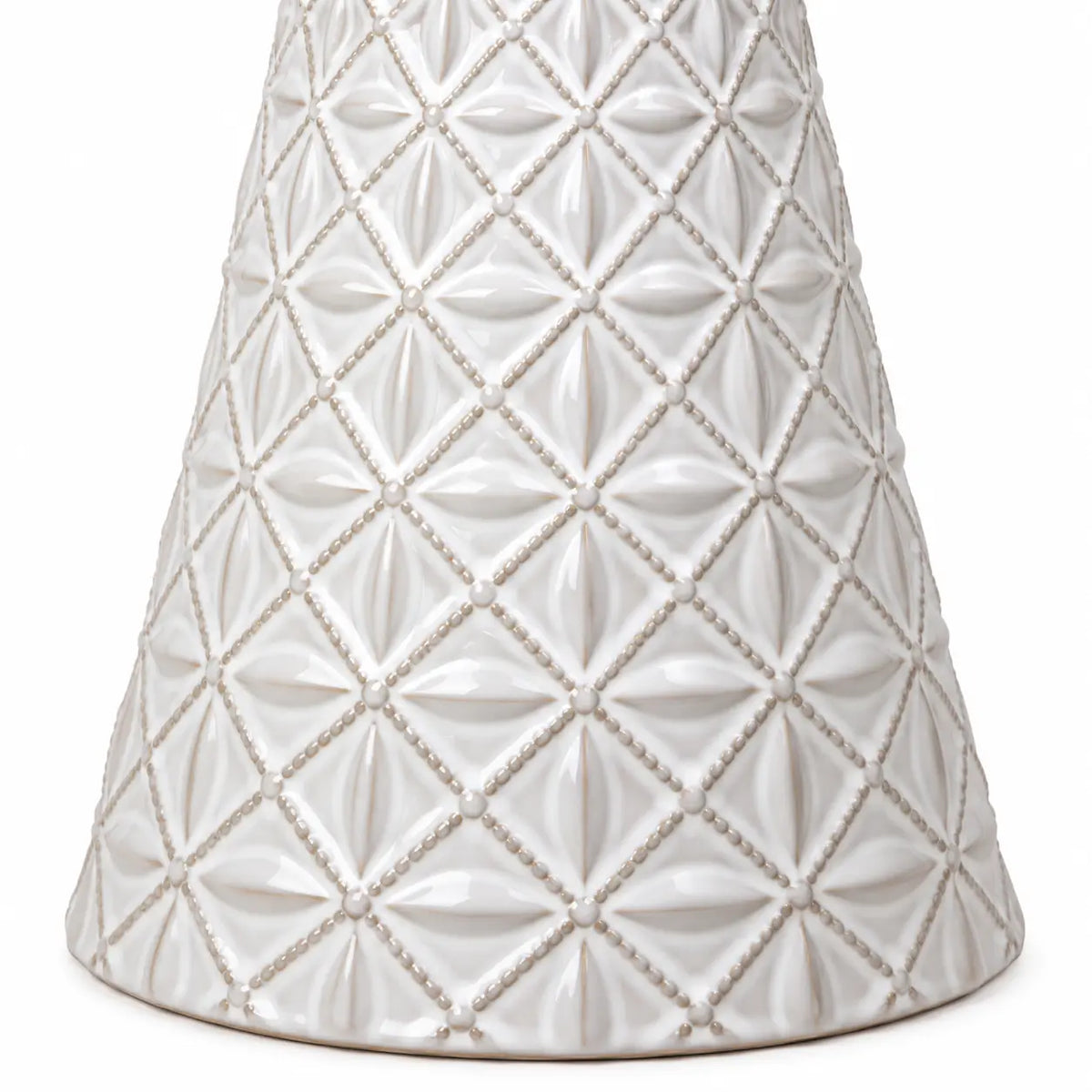 large white star glazed ceramic Christmas tree close-up of geometric embossed pattern