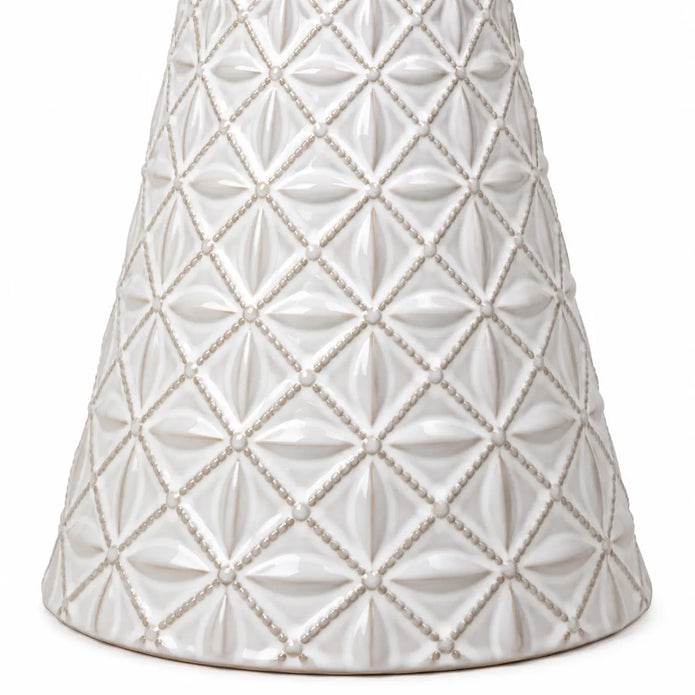 large white star glazed ceramic Christmas tree close-up of geometric embossed pattern