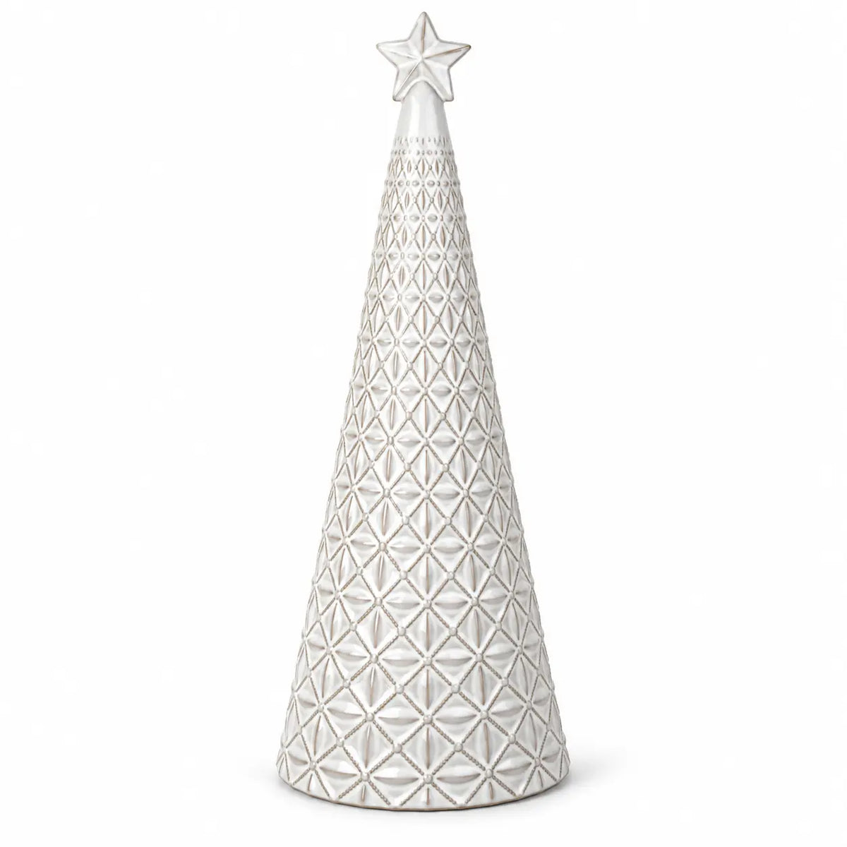 large white star glazed ceramic Christmas tree full studio view on white