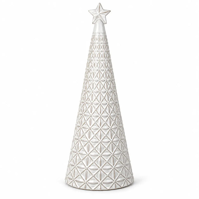 large white star glazed ceramic Christmas tree full studio view on white