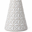 medium white star glazed ceramic Christmas tree close-up of geometric embossed pattern
