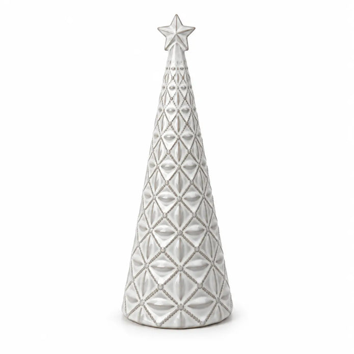 small white star glazed ceramic Christmas tree full studio view on white