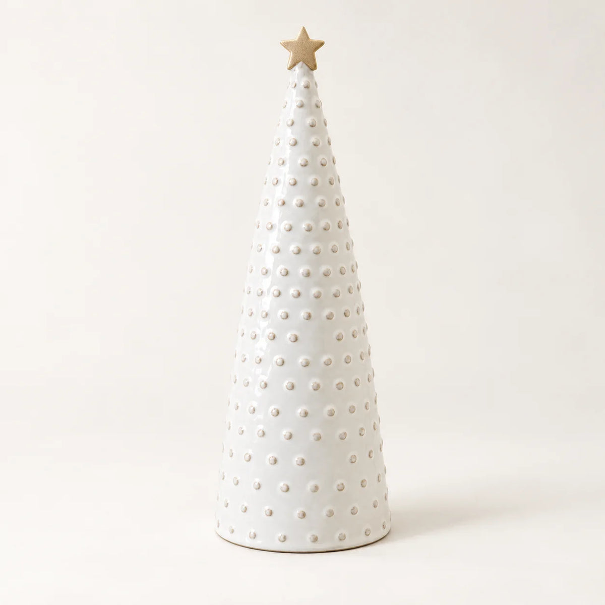 Satchville large white stoneglazed bobbin Christmas tree with gold star
