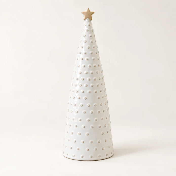 Satchville large white stoneglazed bobbin Christmas tree with gold star