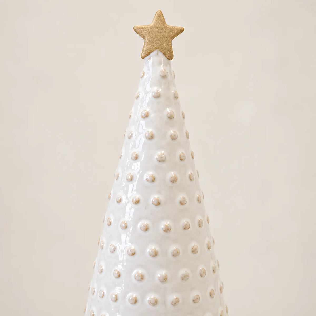 Satchville large white stoneglazed bobbin Christmas tree with gold star topper