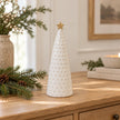 Satchville white stoneglazed bobbin Christmas tree with gold star, medium size
