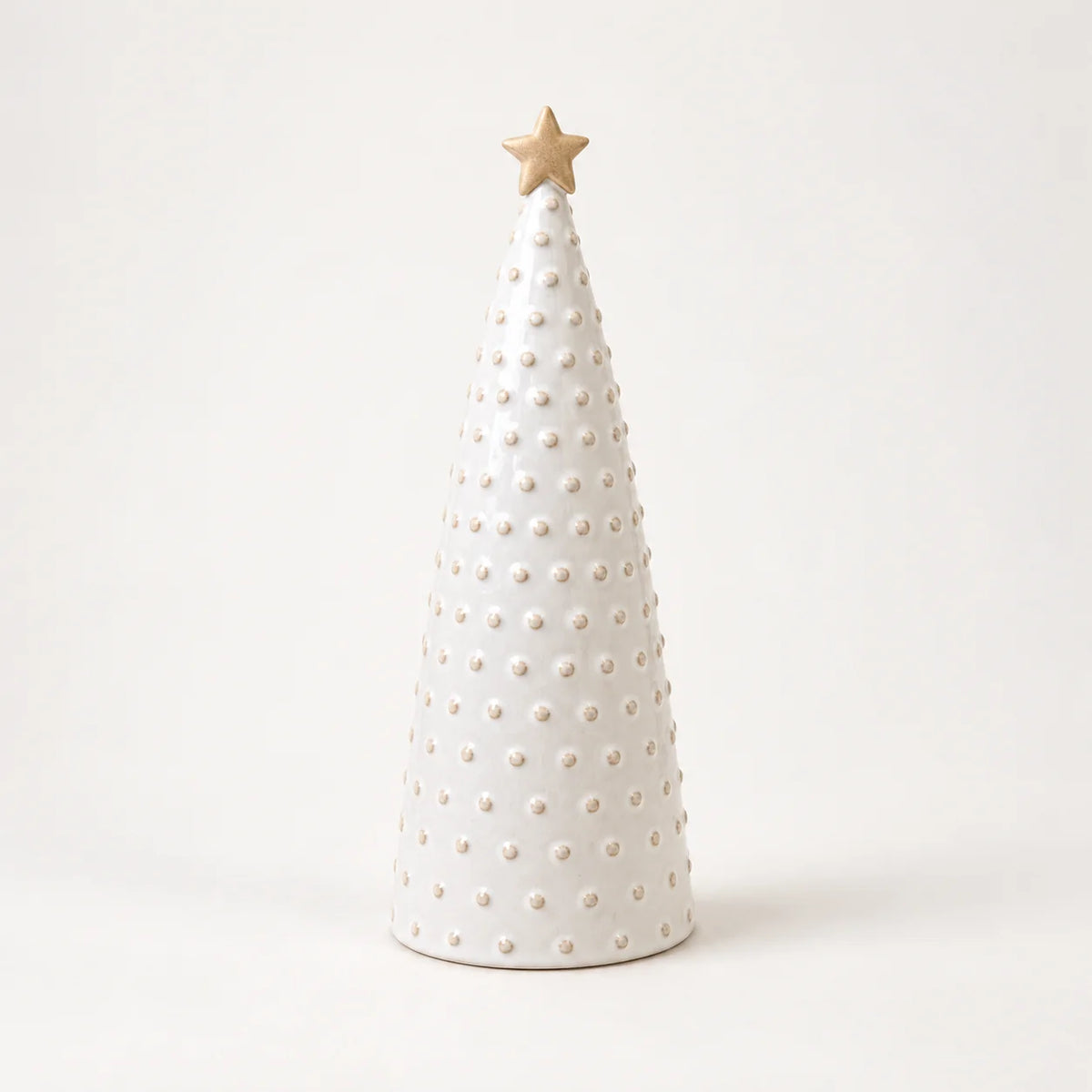 Satchville white stoneglazed bobbin Christmas tree with gold star, medium size