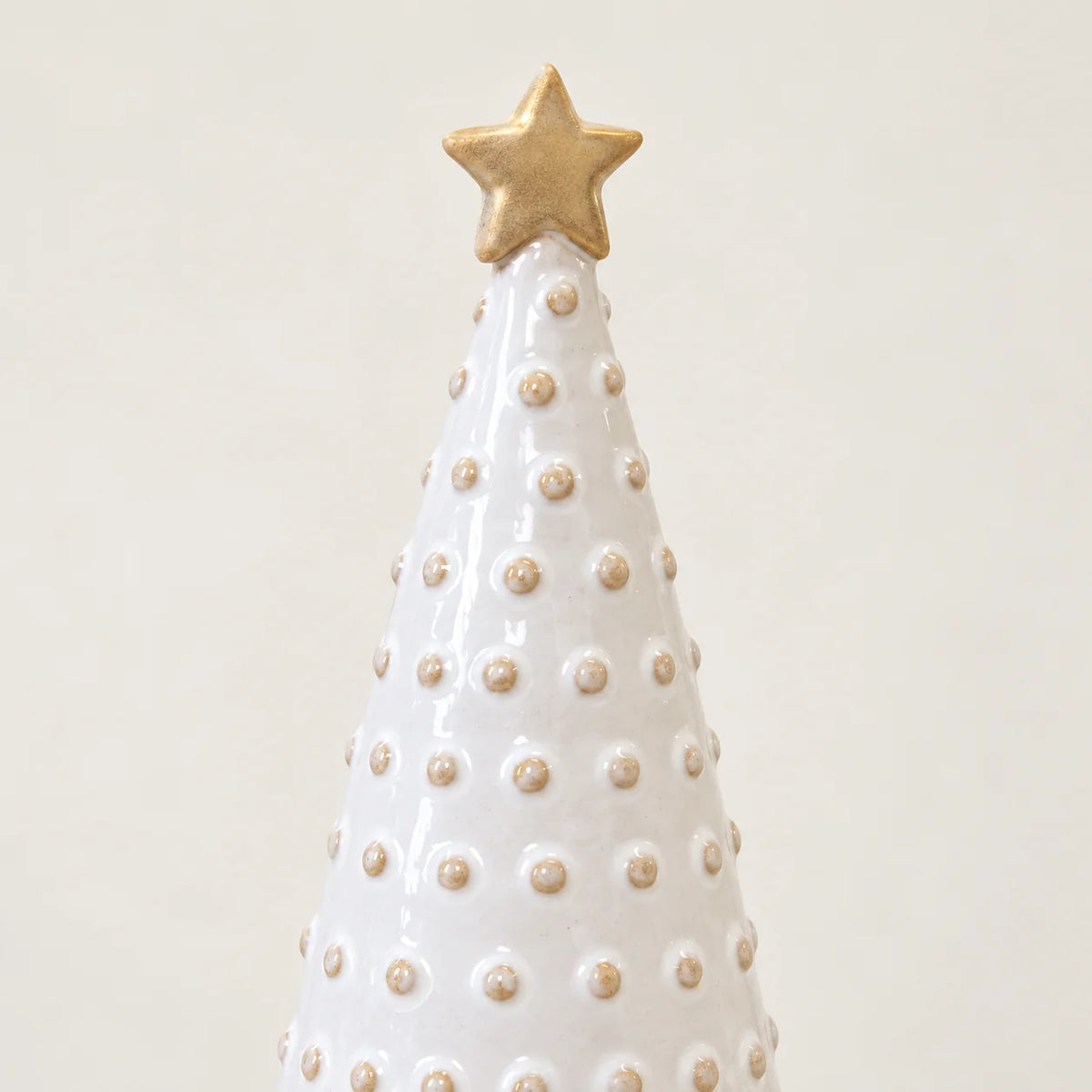White Stoneglazed Bobbin Christmas Tree with Gold Star, Medium, by Satchville