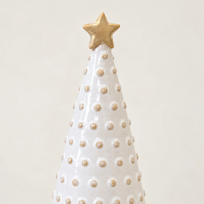 White Stoneglazed Bobbin Christmas Tree with Gold Star, Medium, by Satchville