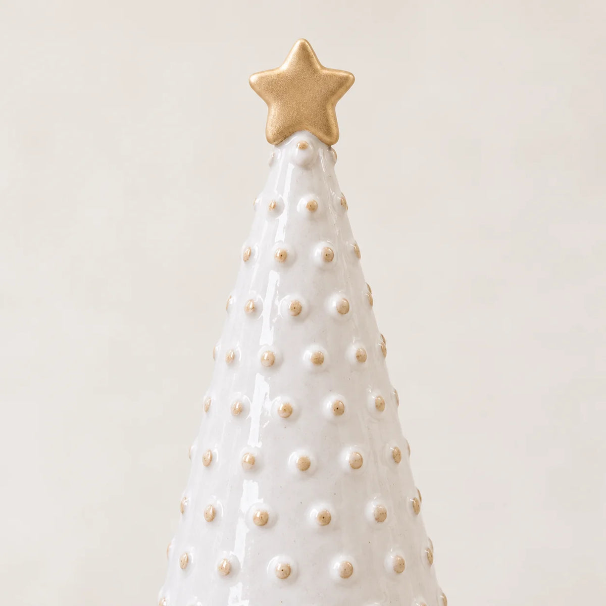 Small white Stoneglazed bobbin Christmas tree with gold star by Satchville