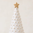Small white Stoneglazed bobbin Christmas tree with gold star by Satchville