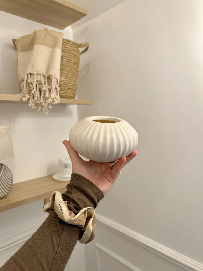 White Wavy Ribbed Ceramic Pot - Home DecorHome Decor - Lulu Loves Home