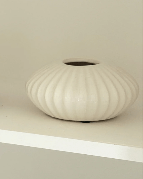 White Wavy Ribbed Ceramic Pot - Home DecorHome Decor - Lulu Loves Home