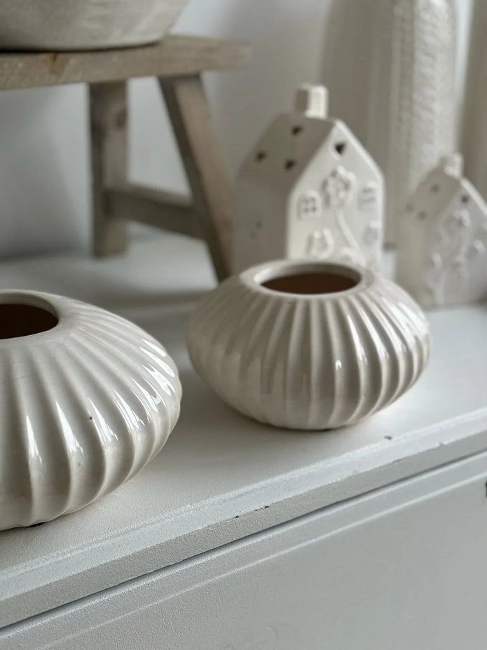 White Wavy Ribbed Ceramic Pot - Home DecorHome Decor - Lulu Loves Home