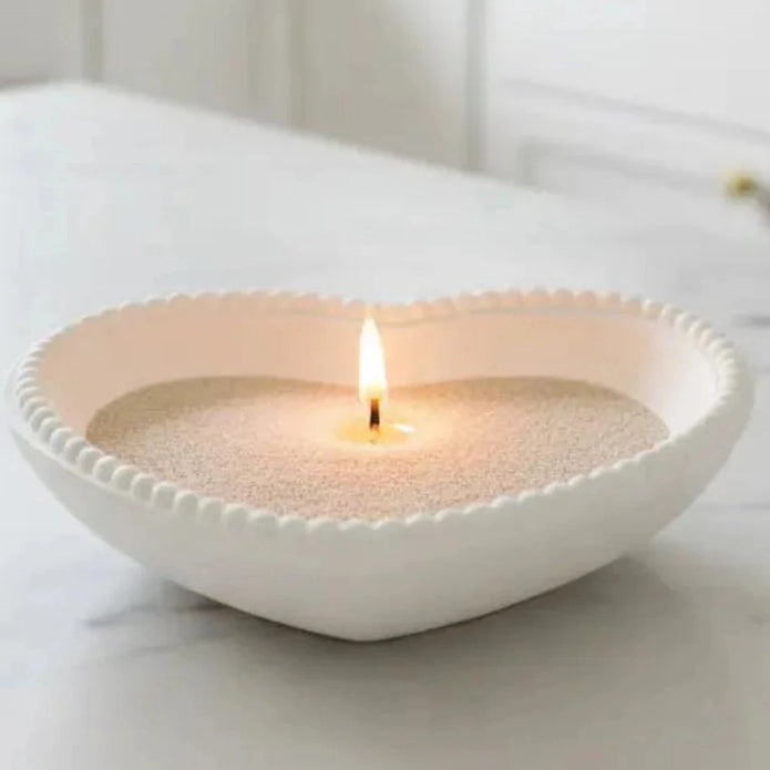 White wooden heart-shaped bobble bowl from Heaven Sends, featuring a smooth finish and decorative heart design.