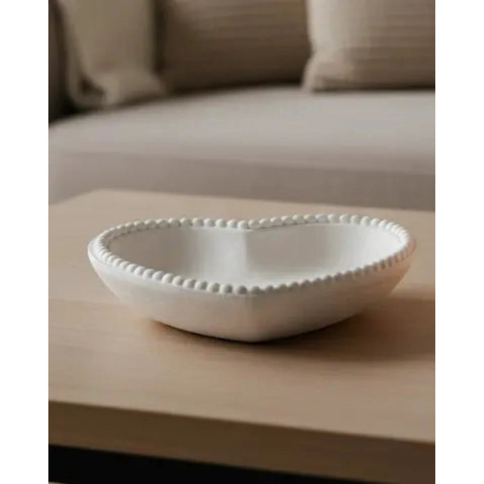 White wooden heart-shaped bobble bowl by Heaven Sends, featuring a smooth polished surface and decorative heart design.