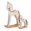 Two sizes of whitewashed wooden rocking horse on white, sold individually