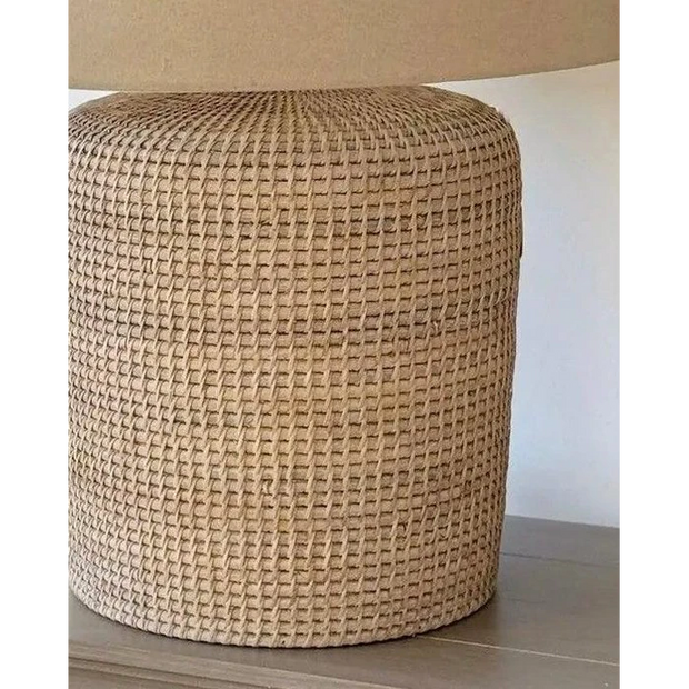 Large Lows Rattan Table Lamp with woven rattan design and sturdy base, perfect for ambient lighting in living spaces.